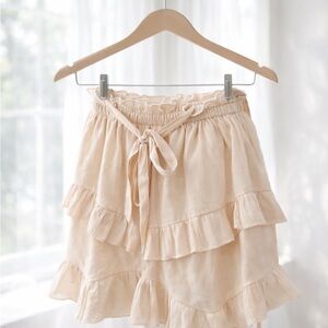 &merci Ruffle-Tier Cream Women's Skirt with Tie Waist